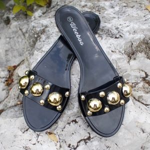 Jelly slip ons with gold detail